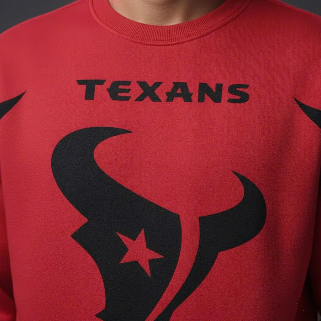 Official Houston Texans Battle Red Crewneck Sweatshirt - Men's/Unisex NFL Fleece - LeagueLockerGear