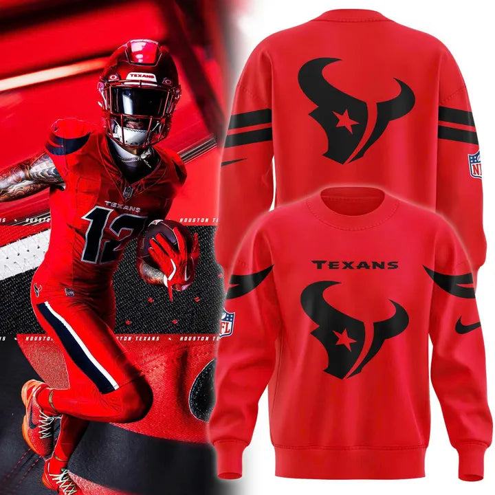 Official Houston Texans Battle Red Crewneck Sweatshirt - Men's/Unisex NFL Fleece - LeagueLockerGear
