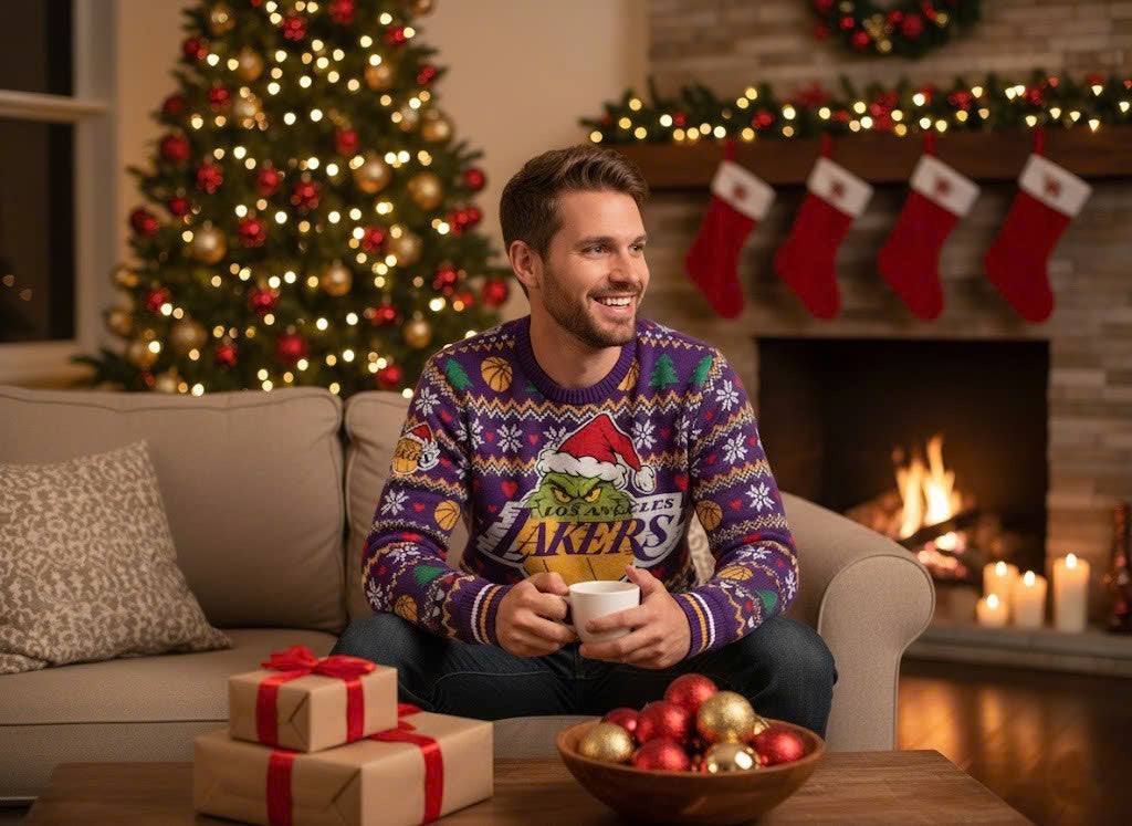 Los Angeles Lakers x The Grinch Ugly Christmas Sweater – Purple & Gold "Grinchmas" Knit - LeagueLockerGear