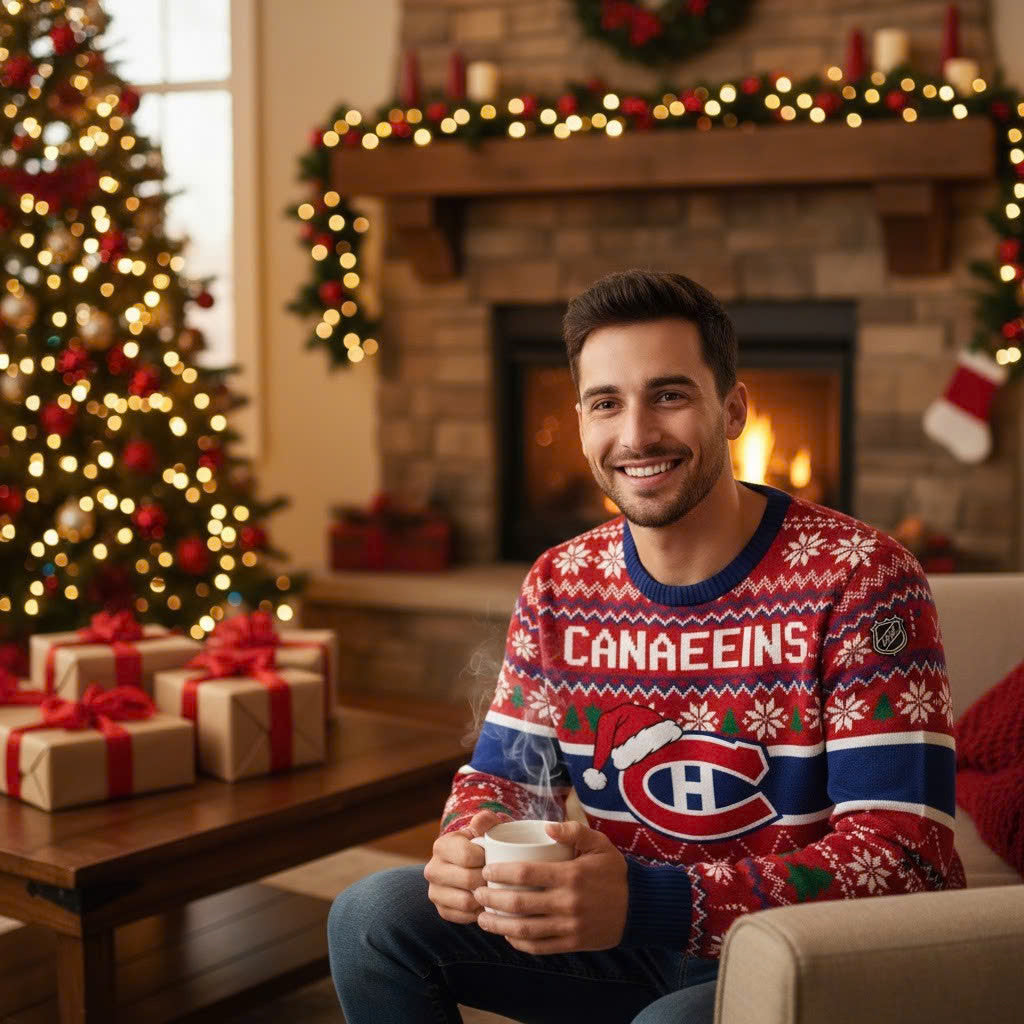 Montreal Canaeeins NHL Ugly Christmas Sweater – Red, Blue & White Holiday Knit - LeagueLockerGear