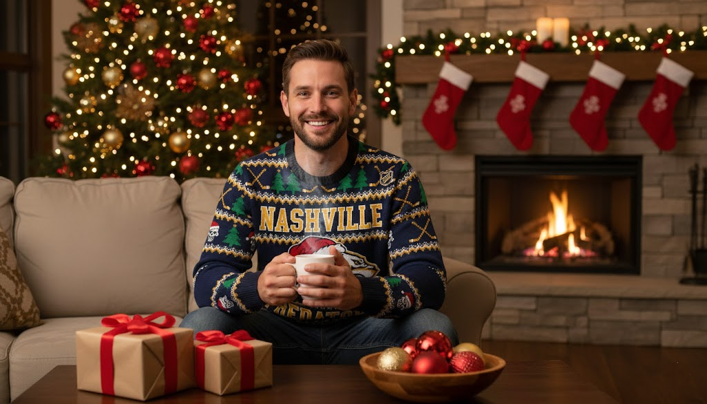 Nashville Predators NHL Ugly Christmas Sweater – Navy & Gold "Preds" Holiday Knit - LeagueLockerGear