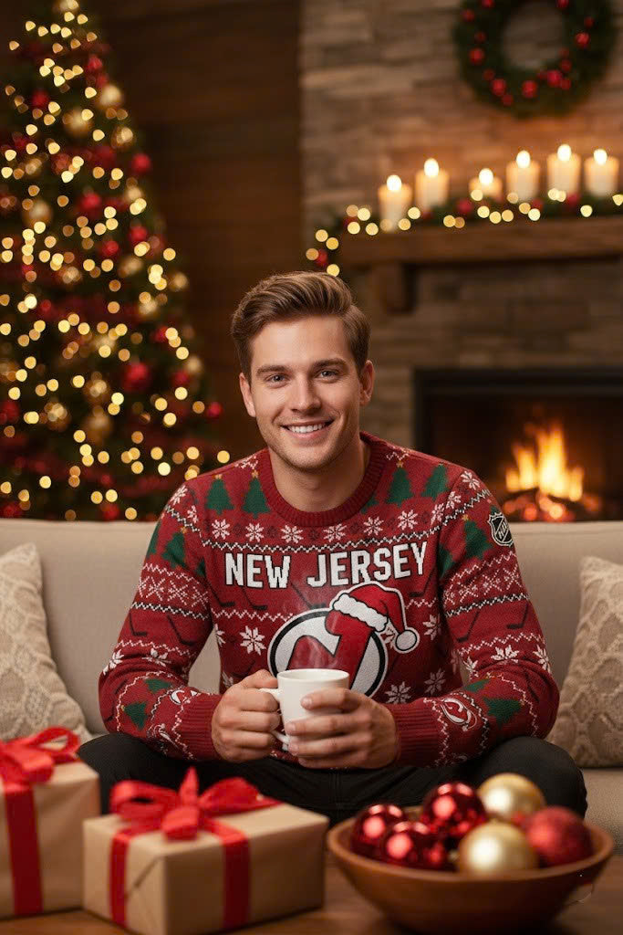 New Jersey Devils NHL Ugly Christmas Sweater – Red & Black "Jersey" Holiday Knit - LeagueLockerGear