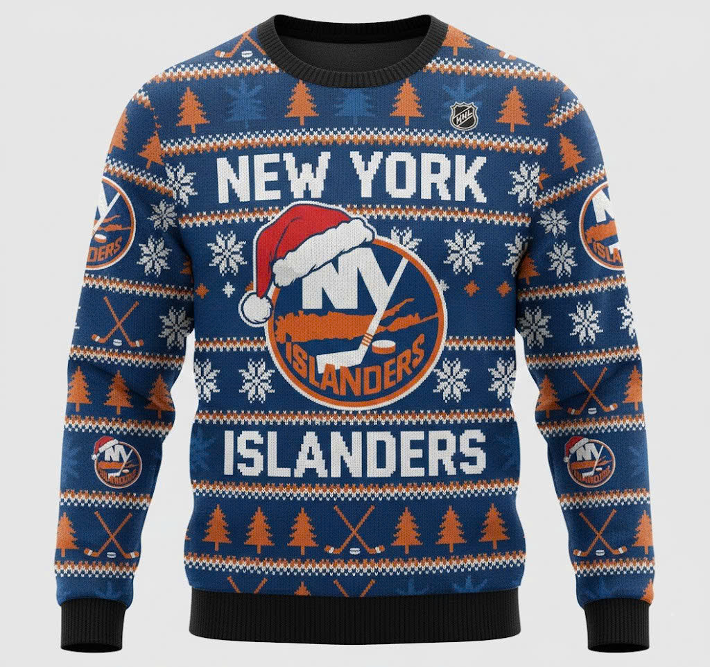 New York Islanders NHL Ugly Christmas Sweater – Blue & Orange "Isles" Holiday Knit - LeagueLockerGear