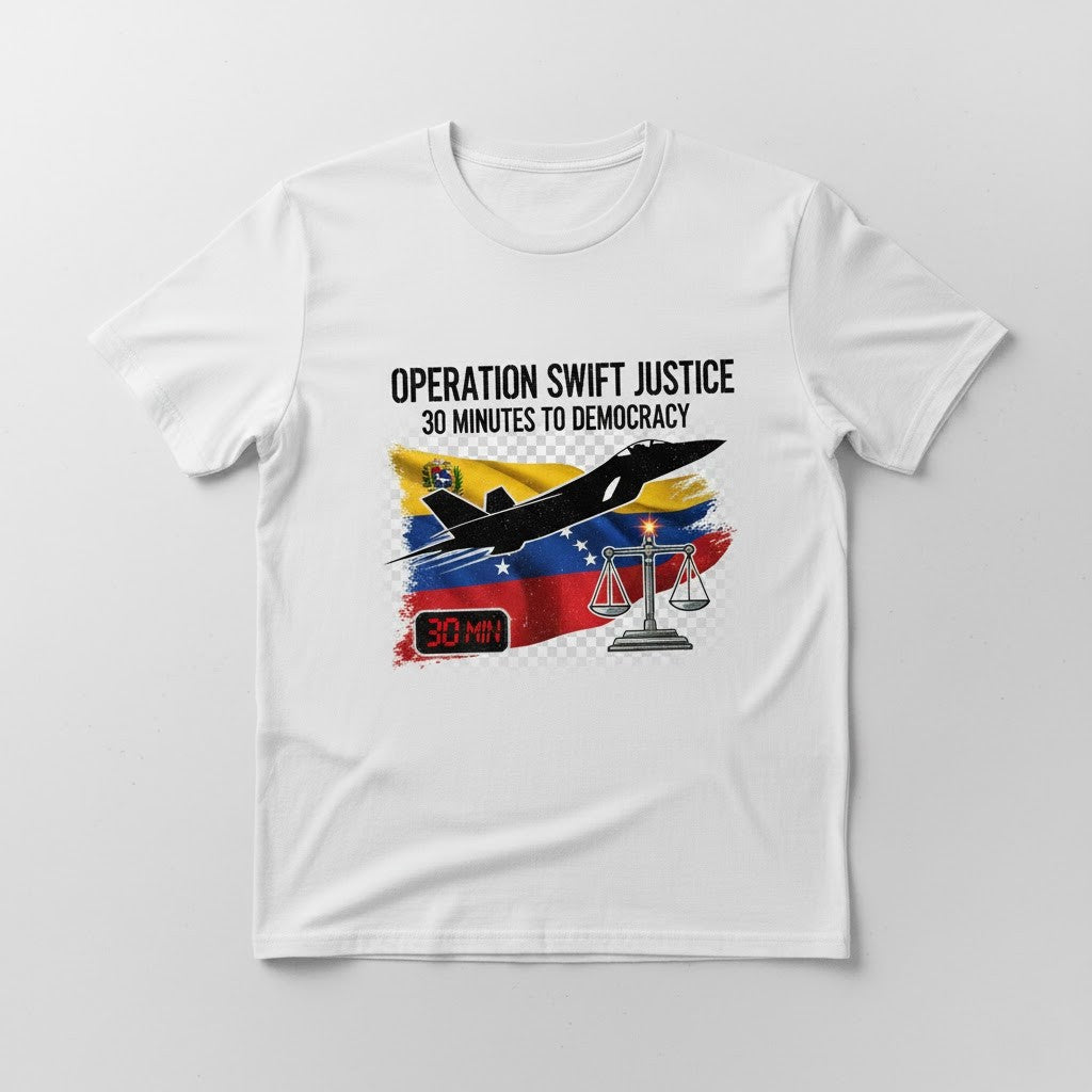 Operation Swift Justice T-Shirt - 30 Minutes to Democracy January 3 2026 Venezuela - LeagueLockerGear