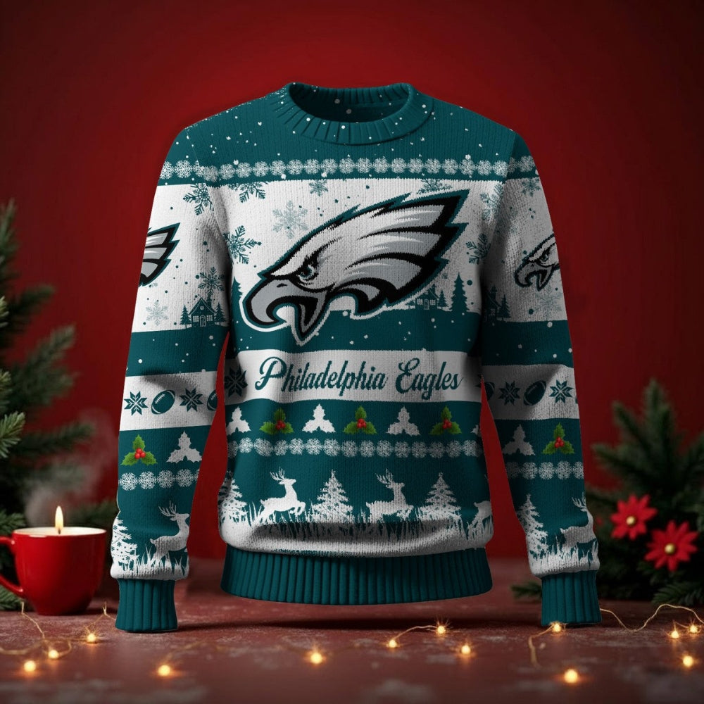 Philadelphia Eagles Ugly Christmas Sweater - Midnight Green Festive Edition - LeagueLockerGear