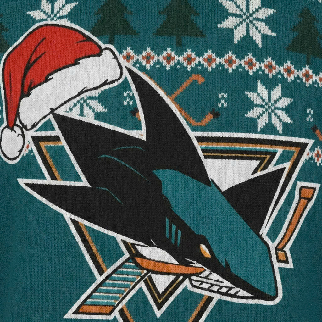San Jose Sharks NHL Ugly Christmas Sweater – Teal & Black "Sharks" Holiday Knit - LeagueLockerGear