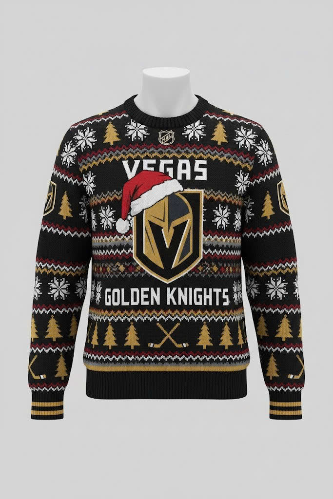 Vegas Golden Knights NHL Ugly Christmas Sweater – Black & Gold "Knights" Holiday Knit - LeagueLockerGear