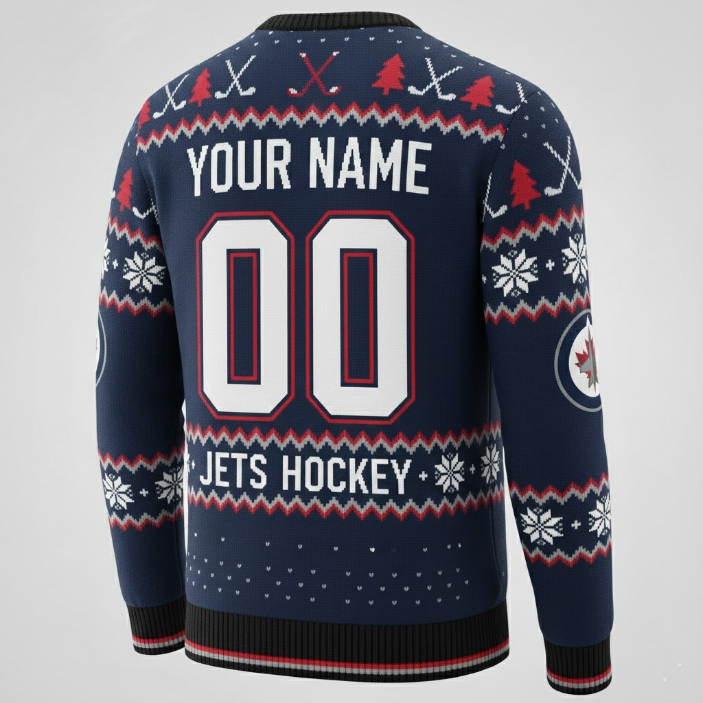Winnipeg Jets NHL Ugly Christmas Sweater – Navy & Red "Jets" Holiday Knit - LeagueLockerGear