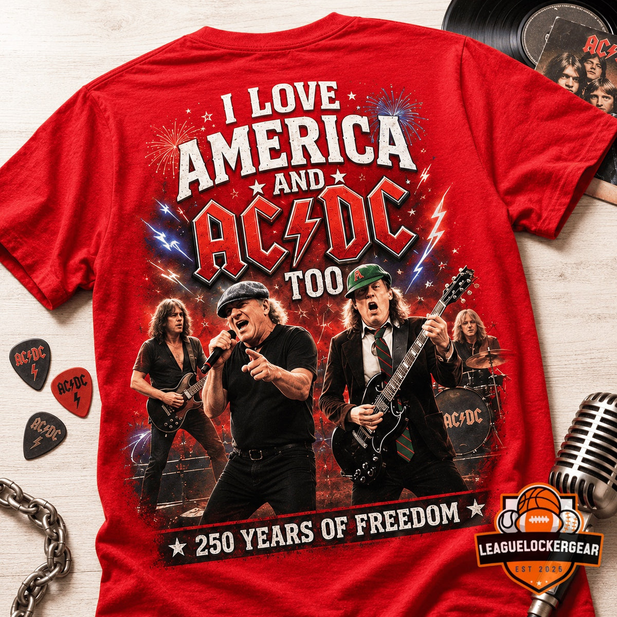 AC/DC America 250 Years of Freedom Independence Day T-Shirt - LeagueLockerGear