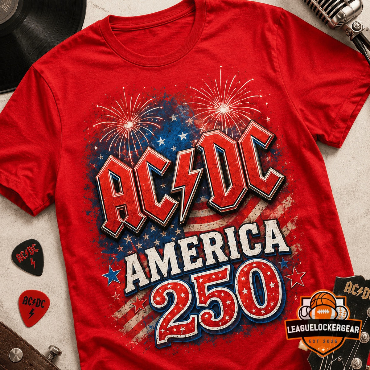 AC/DC America 250 Years of Freedom Independence Day T-Shirt - LeagueLockerGear