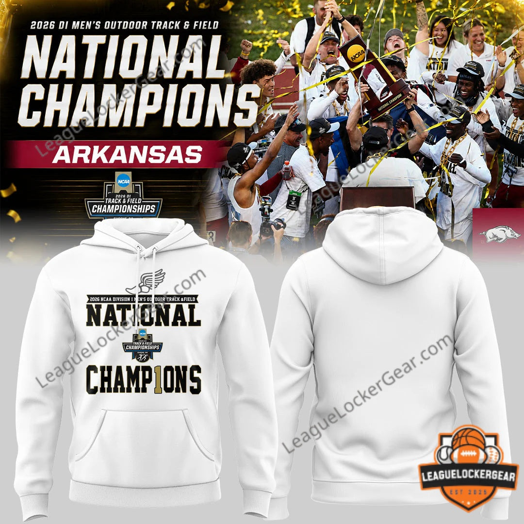 Arkansas Razorbacks 2026 DI Men's Outdoor Track & Field National Champions Hoodie - LeagueLockerGear