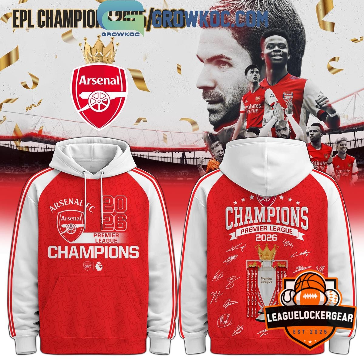 Arsenal Football Club Premier League Champions 2026 Hoodie - LeagueLockerGear