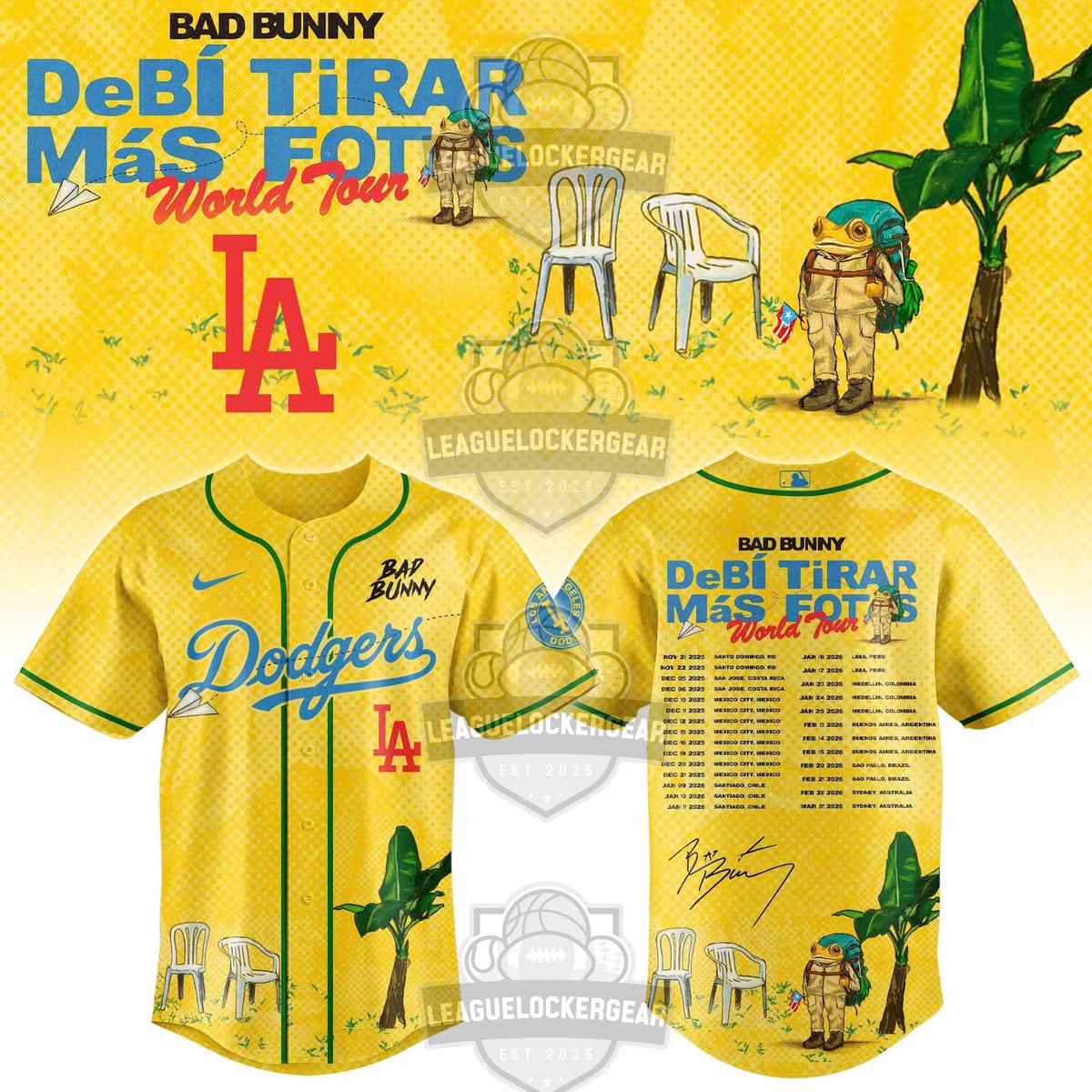 Bad Bunny Debí Tirar Más Fotos World Tour Los Angeles Dodgers Baseball Jersey - LeagueLockerGear