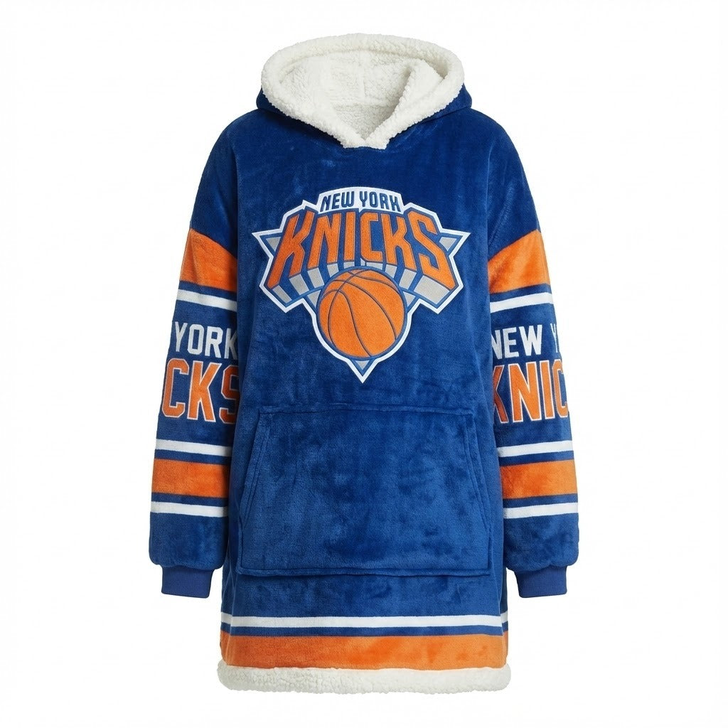 New York Knicks NBA Sherpa Hoodie Blanket – “New York Forever” Iconic Warm Winter Wearable - LeagueLockerGear