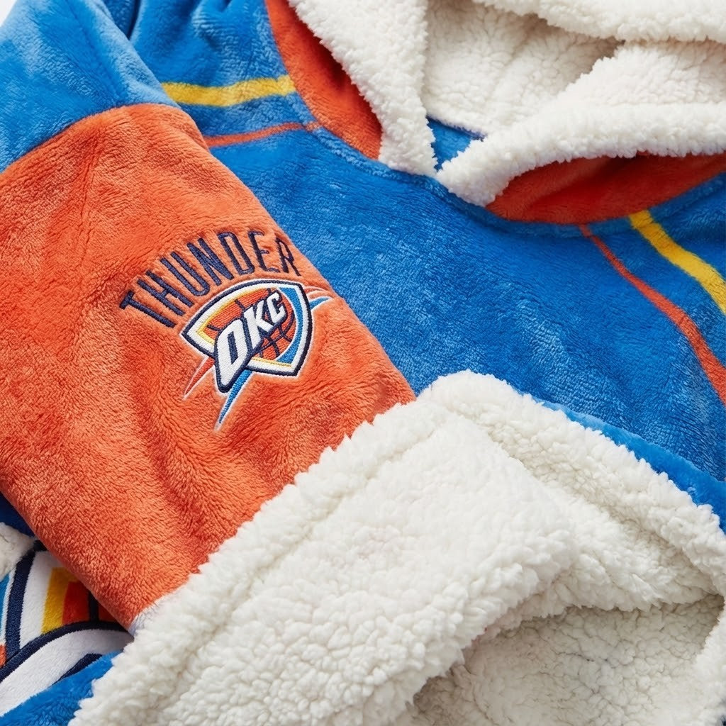 OKC Thunder NBA Sherpa Hoodie Blanket – “Thunder Up” Electrifying Soft Oversized Hoodie - LeagueLockerGear
