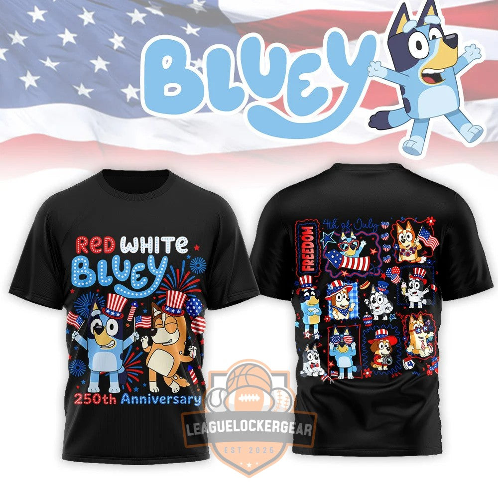 Bluey Red White Bluey 250th Anniversary T-Shirt - LeagueLockerGear