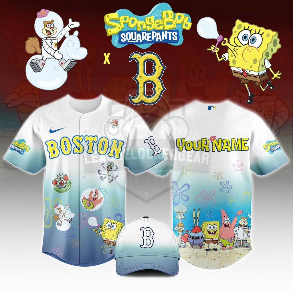 Boston Red Sox SpongeBob SquarePants Baseball Jersey - LeagueLockerGear