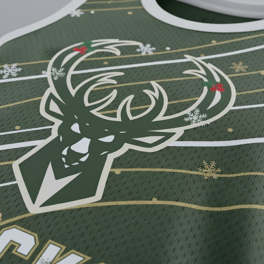 Milwaukee Bucks Custom Christmas Basketball Jersey – Exclusive Personalized Holiday Edition 2025 - LeagueLockerGear