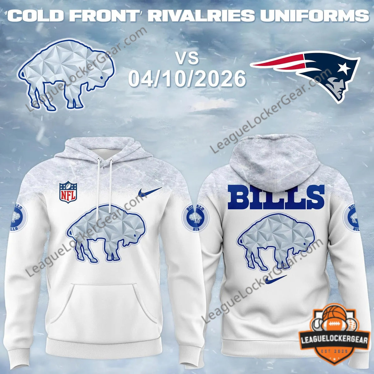 Buffalo Bills 2026 Cold Front Rivalries Uniform Pullover Hoodie - LeagueLockerGear