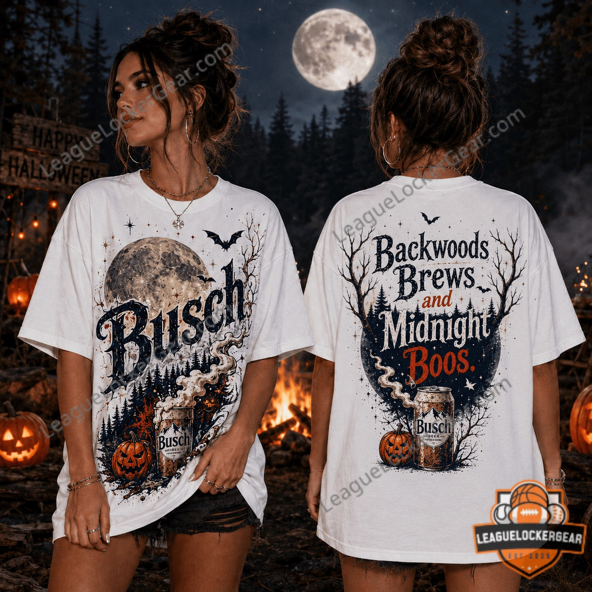 Busch Beer Halloween Backwoods Brews Midnight Boos T-Shirt