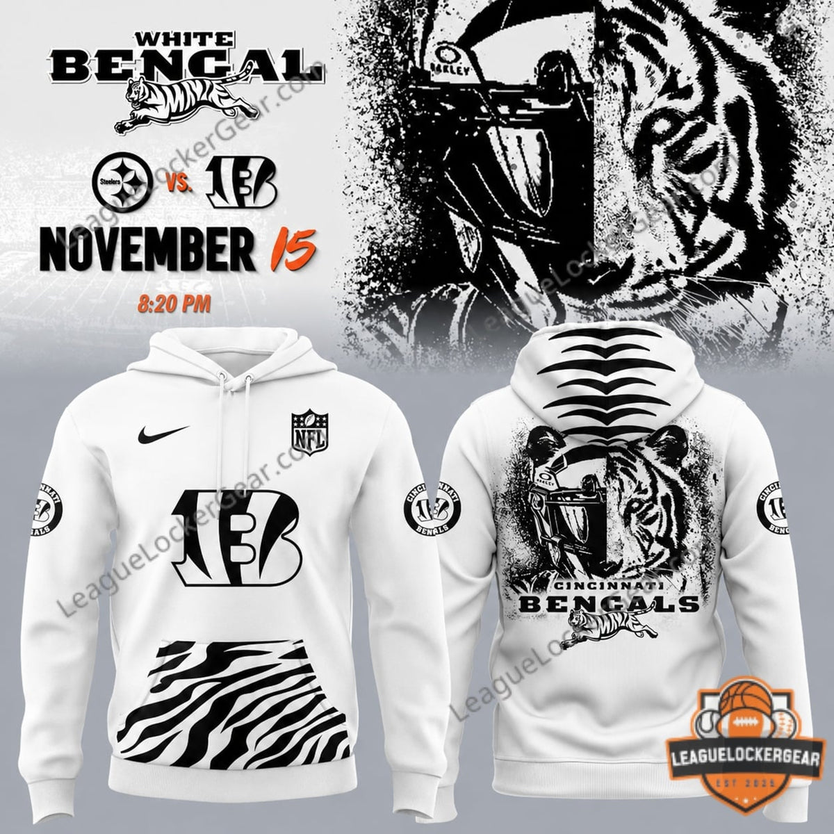 Cincinnati Bengals White Bengal 2026 Game Day Hoodie - LeagueLockerGear