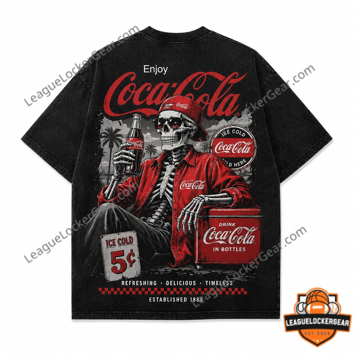 Coca-Cola Vintage Skeleton Legendary Feeling Est 1886 T-Shirt - LeagueLockerGear