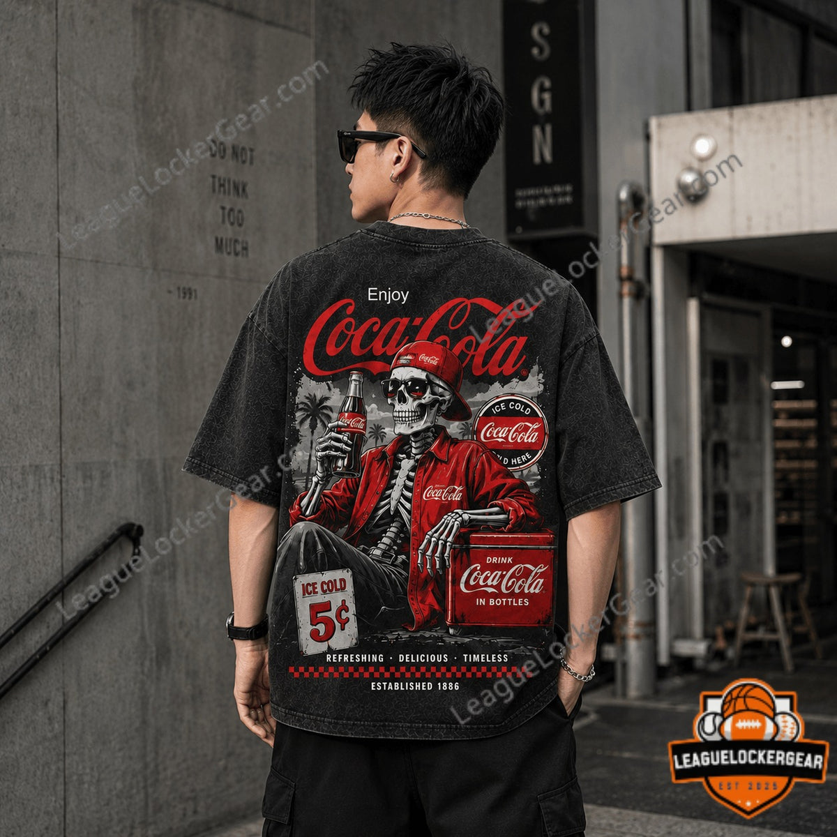 Coca-Cola Vintage Skeleton Legendary Feeling Est 1886 T-Shirt - LeagueLockerGear