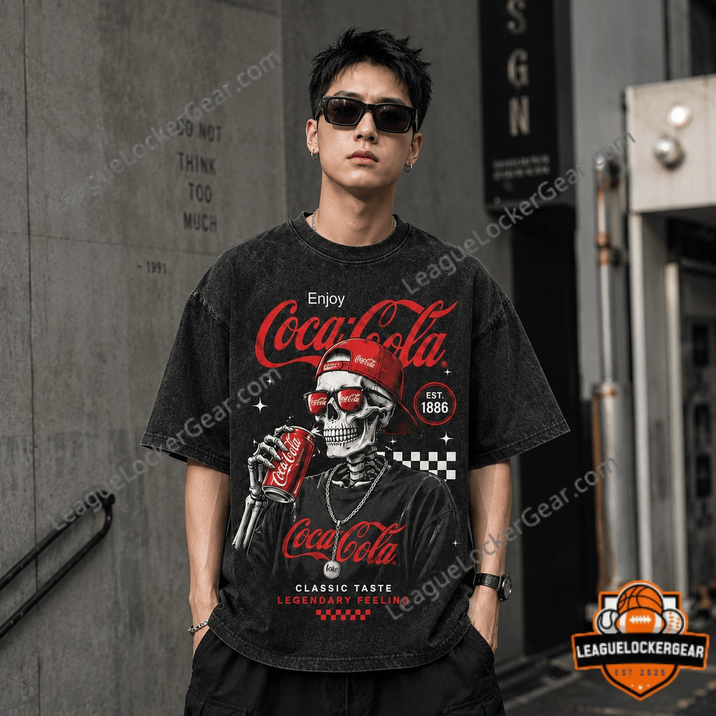 Coca-Cola Vintage Skeleton Legendary Feeling Est 1886 T-Shirt - LeagueLockerGear