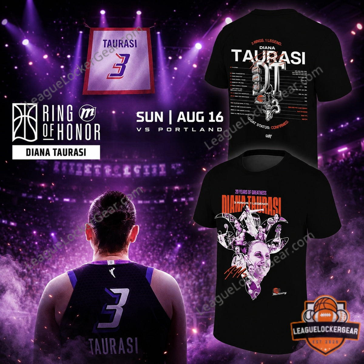 Diana Taurasi Phoenix Mercury Ring of Honor 20 Years of Greatness T-Sh