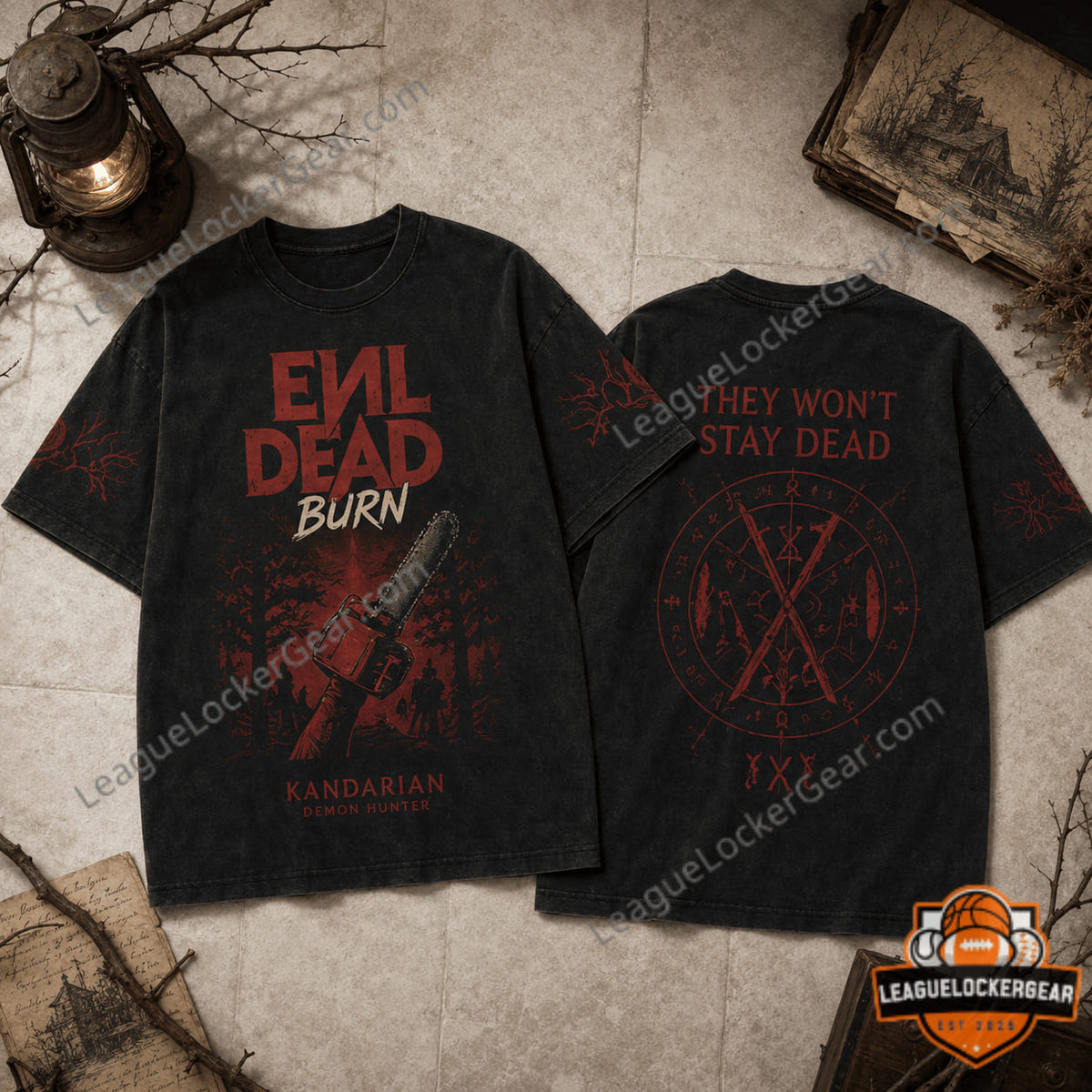 Evil Dead Kandarian Demon Hunter They Won't Stay Dead T-Shirt - LeagueLockerGear