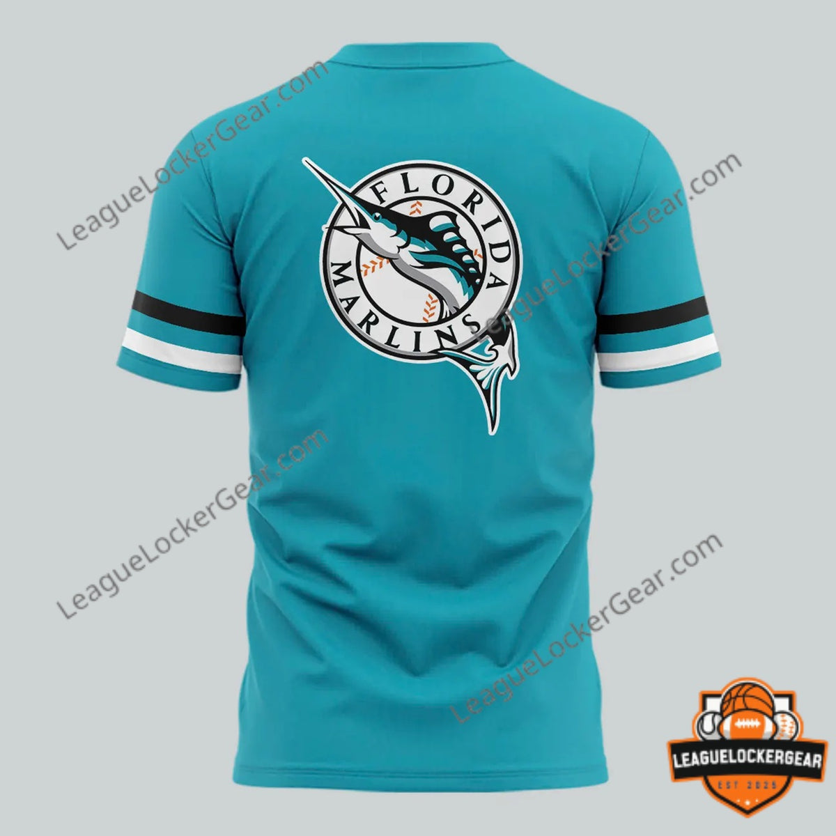 Miami Marlins Teal Throwback Uniform T-Shirt - LeagueLockerGear