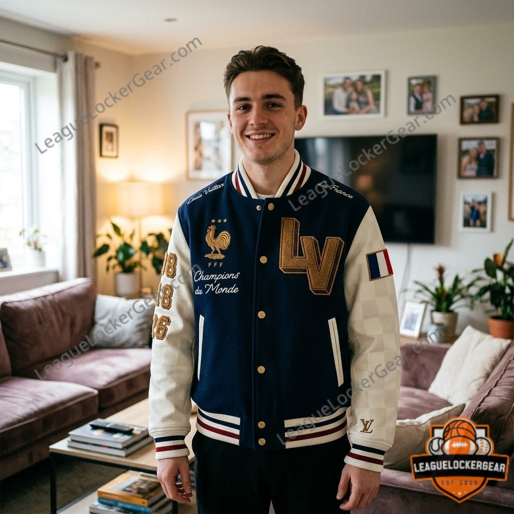Louis Vuitton FFF Champions du Monde Print Bomber Jacket 2026 - LeagueLockerGear