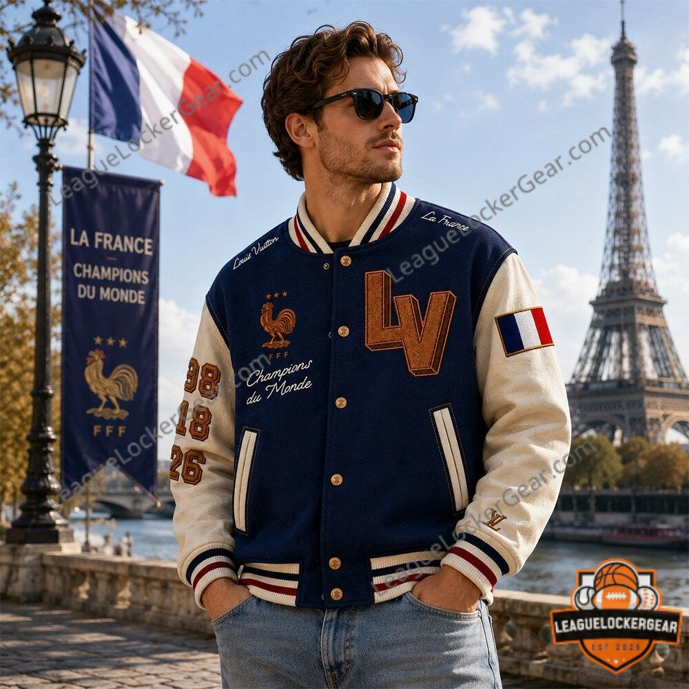 Louis Vuitton FFF Champions du Monde Print Bomber Jacket 2026 - LeagueLockerGear