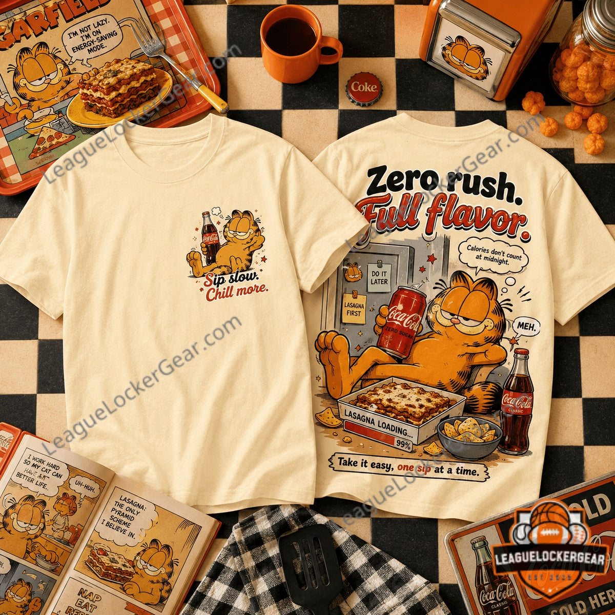 Garfield Zero Rush Full Flavor Lasagna Coca-Cola T-Shirt - LeagueLockerGear