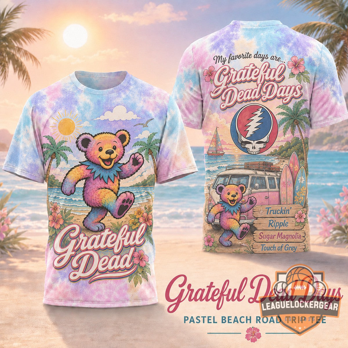 Grateful Dead Days Pastel Beach Road Trip T-Shirt - LeagueLockerGear