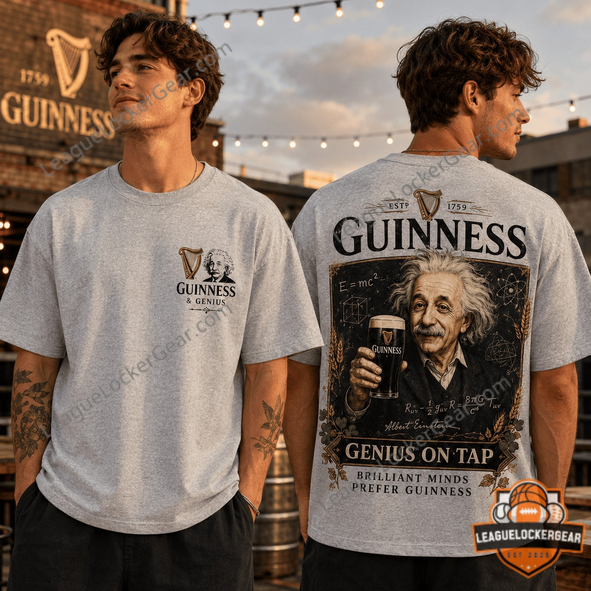 Guinness Albert Einstein Genius On Tap T-Shirt - LeagueLockerGear