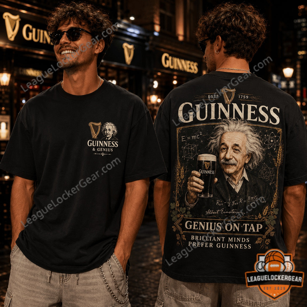 Guinness Albert Einstein Genius On Tap T-Shirt - LeagueLockerGear