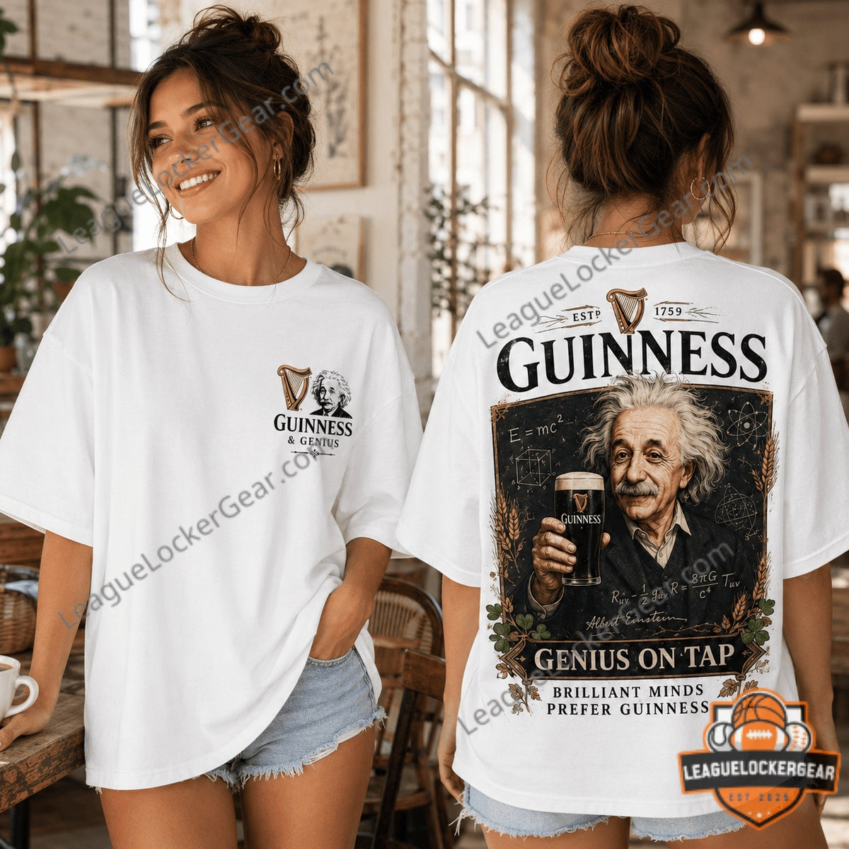 Guinness Albert Einstein Genius On Tap T-Shirt - LeagueLockerGear