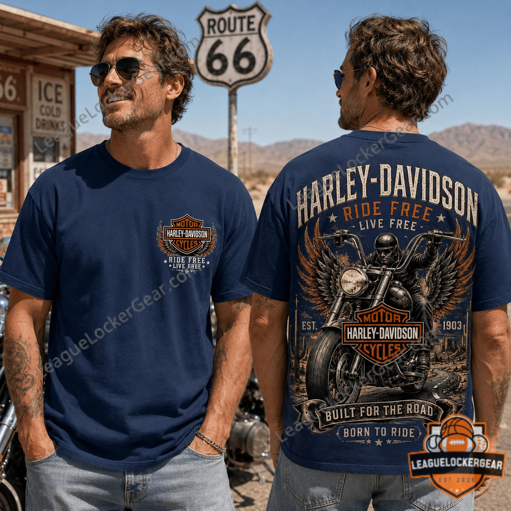 Harley-Davidson Ride Free Live Free Biker Graphic 3D T-Shirt - LeagueLockerGear