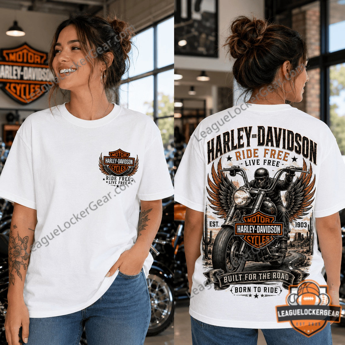 Harley-Davidson Ride Free Live Free Biker Graphic 3D T-Shirt - LeagueLockerGear