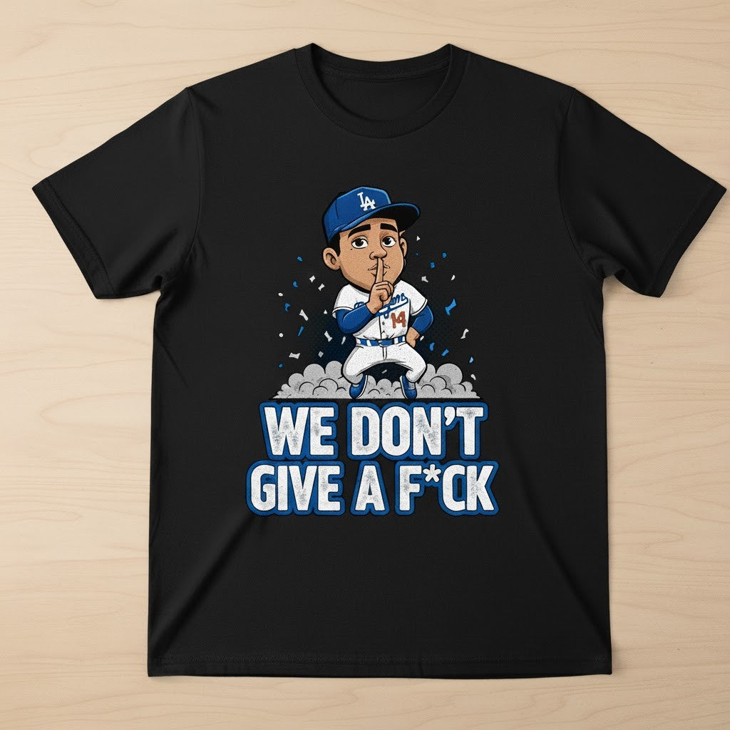 Kike Hernandez Los Angeles Dodgers ‘We Don’t Give A F*ck’ Funny Cartoon Baseball Shirt - LeagueLockerGear