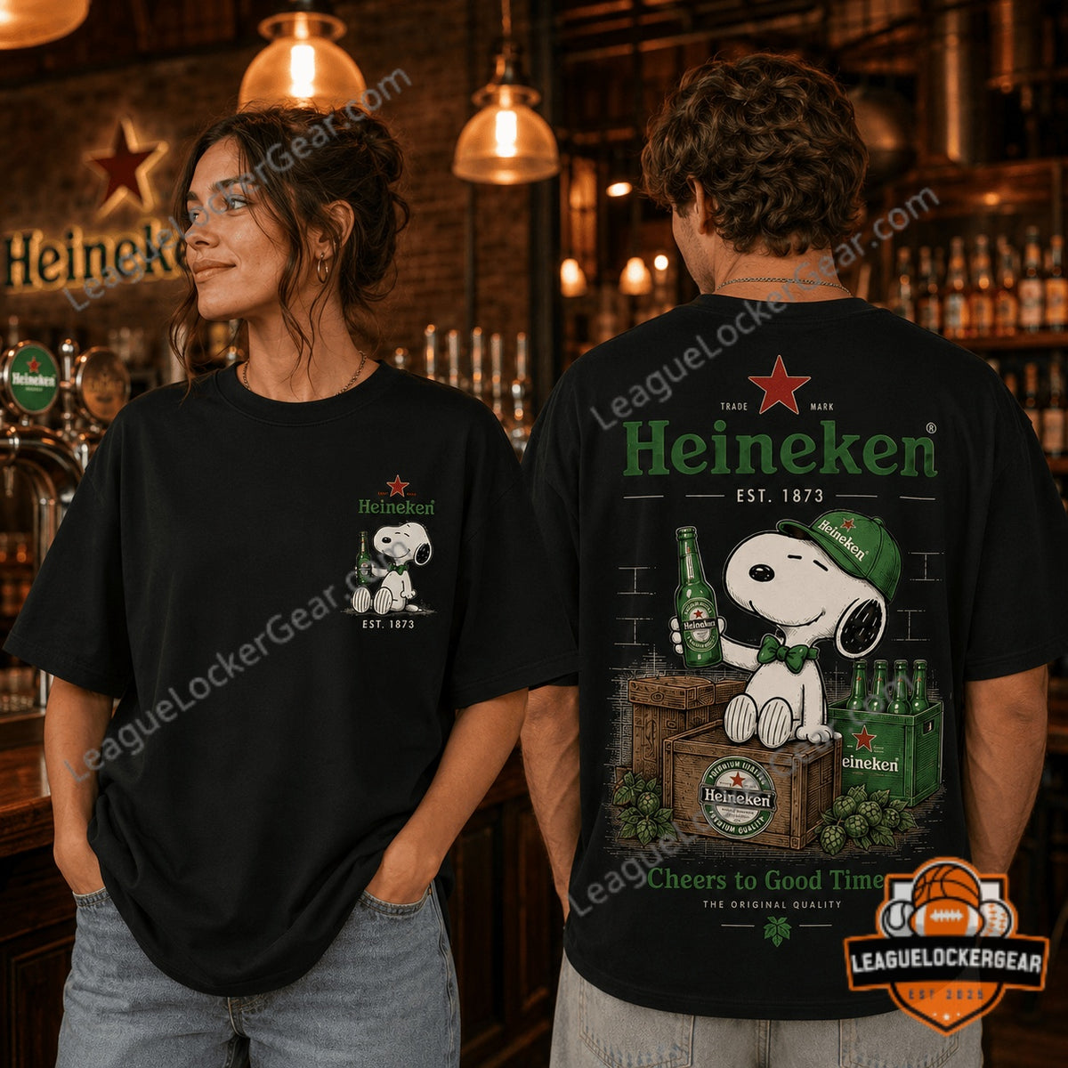 Heineken Snoopy EST. 1873 Cheers to Good Times T-Shirt - LeagueLockerGear