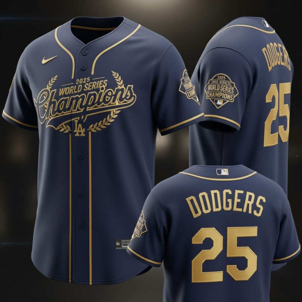 LA Dodgers 2025 World Series Champions Jersey – Limited Navy & Gold Victory Edition - LeagueLockerGear