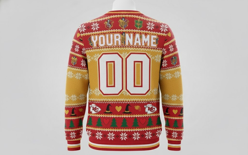 Kansas City Chiefs x Harry Potter Ugly Christmas Sweater – Red & Gold "Wizarding Football" Knit - LeagueLockerGear