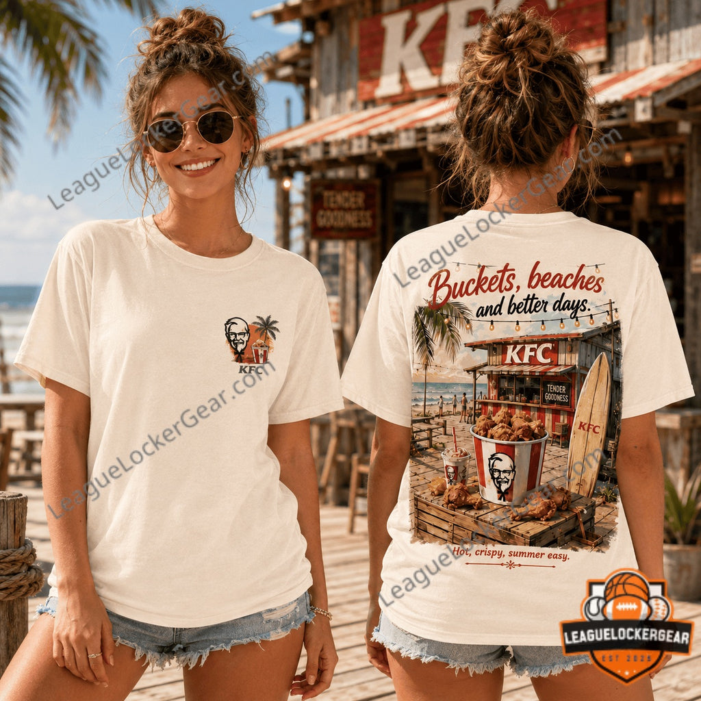 KFC Buckets Beaches and Better Days Summer Vacation T-Shirt - LeagueLockerGear