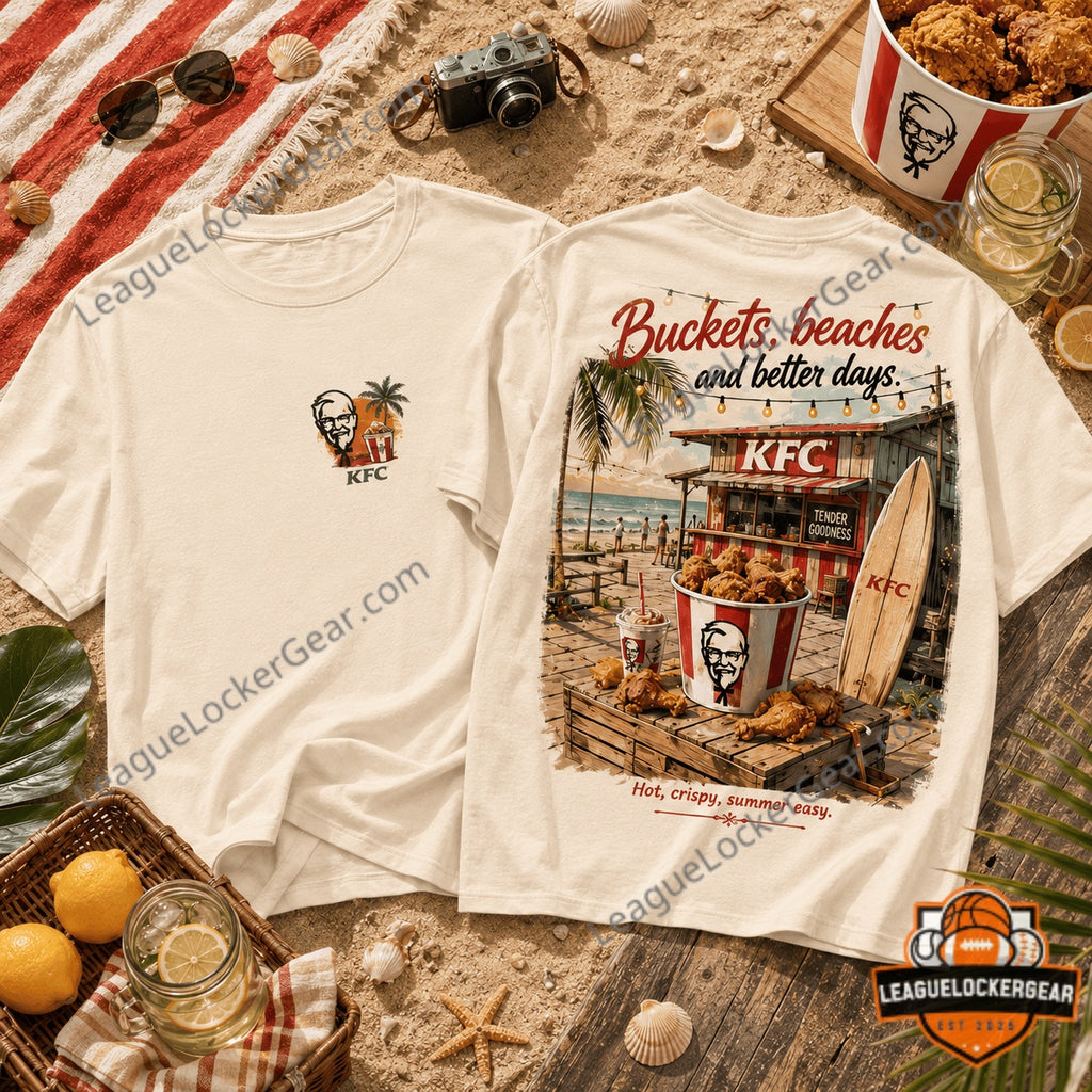 KFC Buckets Beaches and Better Days Summer Vacation T-Shirt - LeagueLockerGear