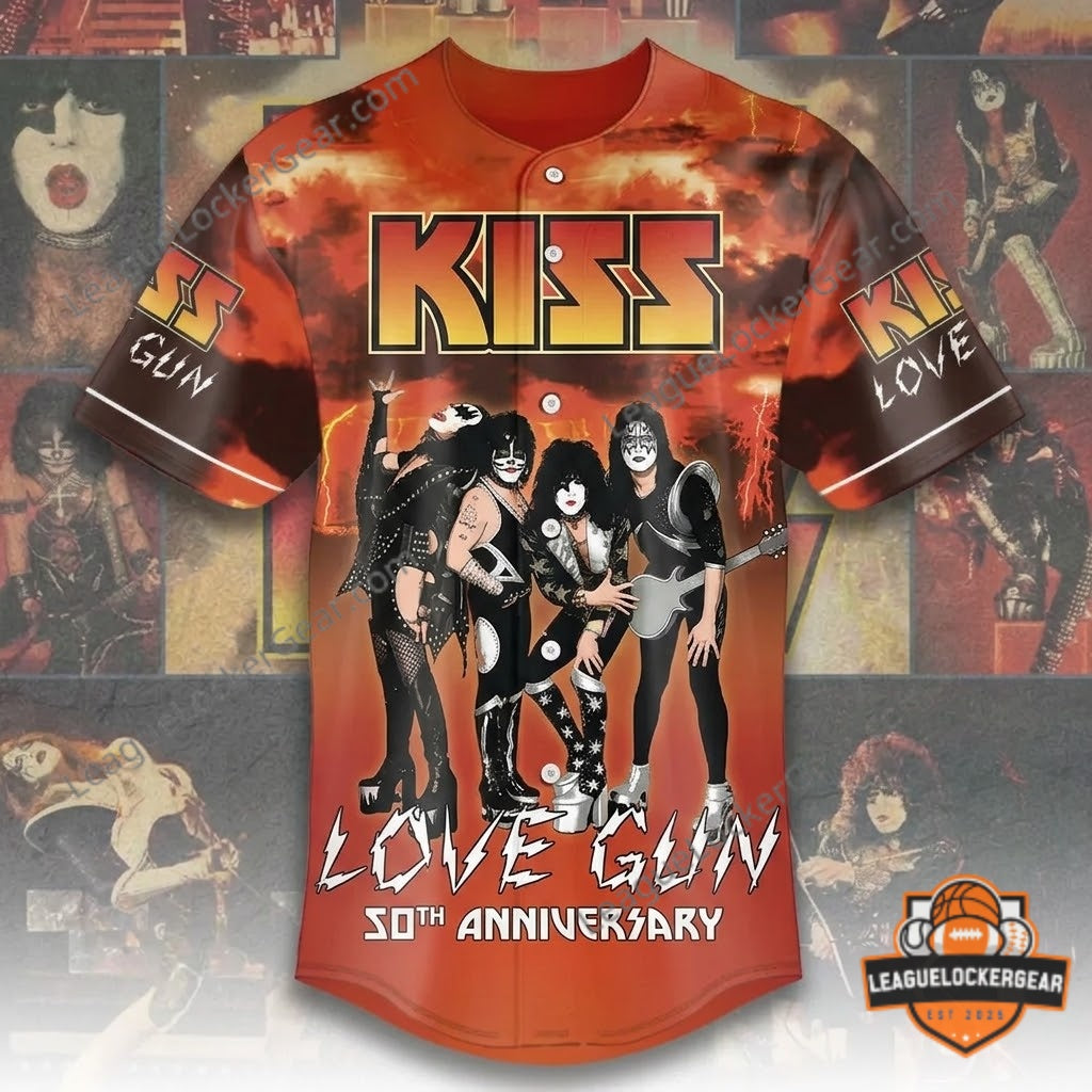 KISS Love Gun 50th Anniversary Baseball Jersey - LeagueLockerGear