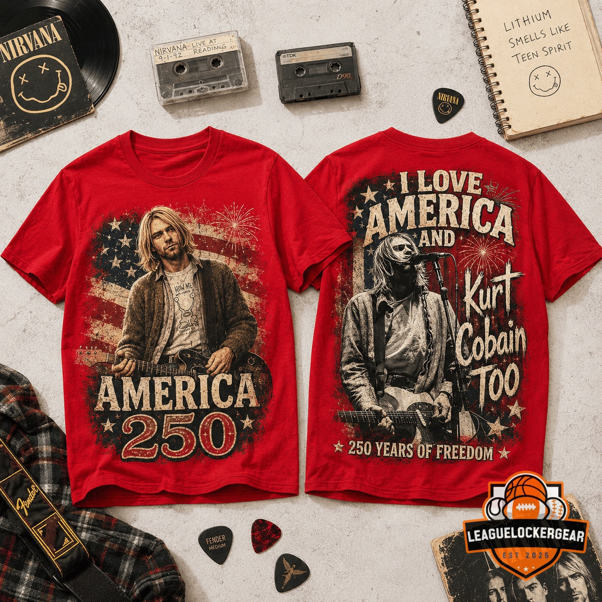 Kurt Cobain America 250 Years of Freedom T-Shirt - LeagueLockerGear