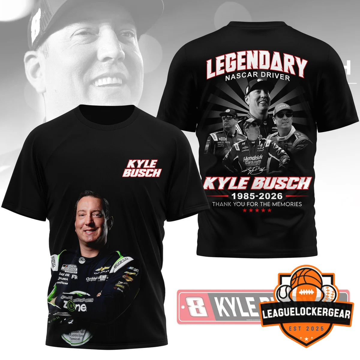Kyle Busch Legendary NASCAR Driver 1985-2026 T-Shirt - LeagueLockerGear