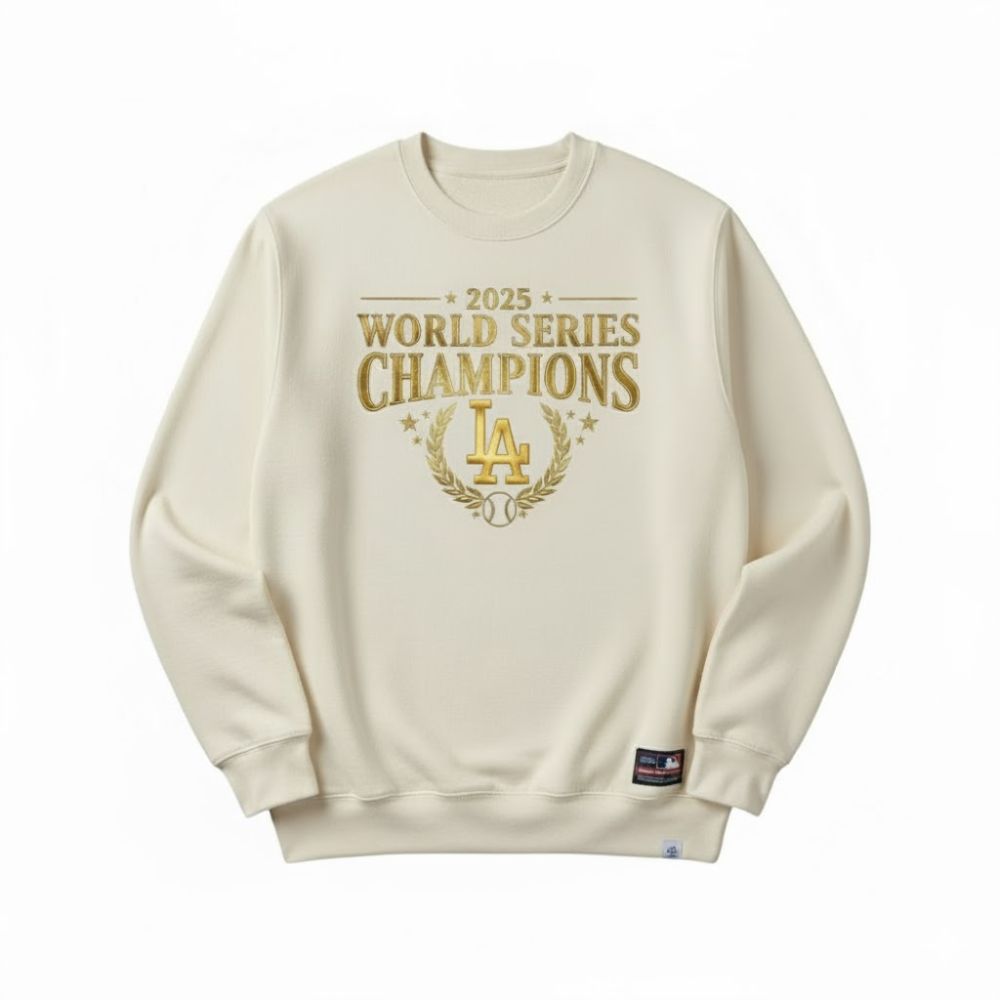 Los Angeles Dodgers 2025 World Series Champions Sweatshirt – Gold Print Crewneck Pullover - LeagueLockerGear